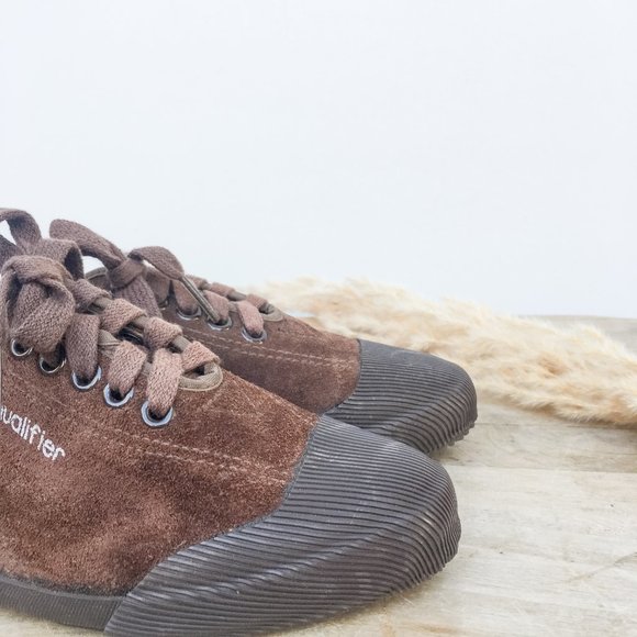 Vintage 80s Suede and Rubber Lace-up Tennis - Picture 2 of 7